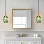 KCO Lighting Green Ribbed Glass Pendant Light Kitchen Island Small Antique - Image 5