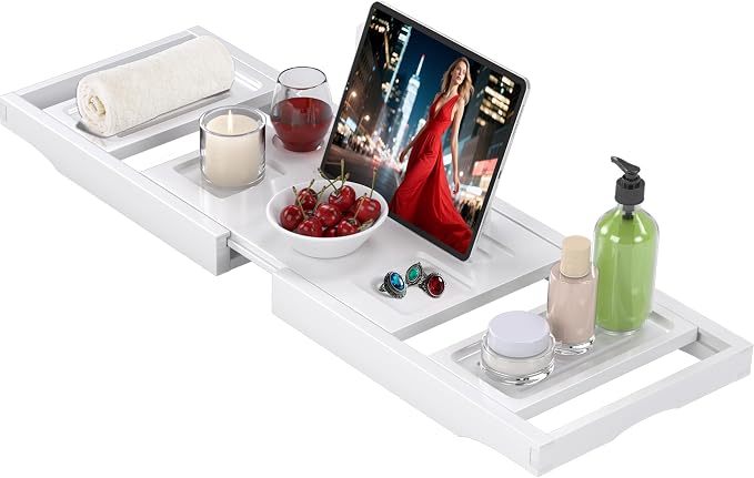 Bathtub Tray Caddy, Premium Bamboo Expandable Bath Tub Trays Table, Foldable by Unknown