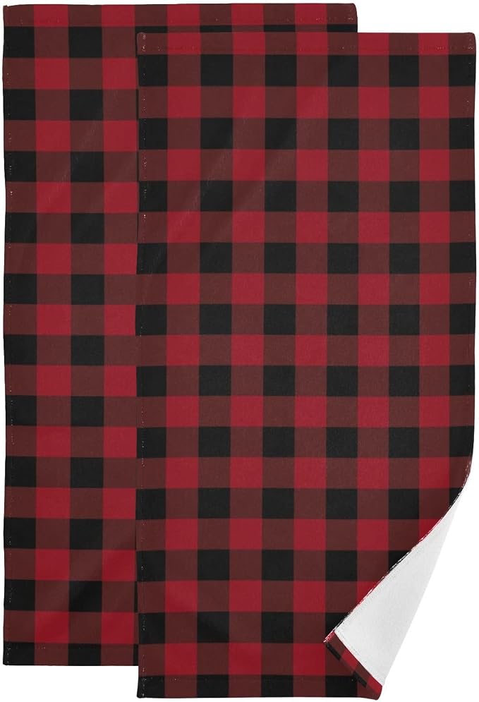 Black and Red Buffalo Plaid Hand Towels by Unknown