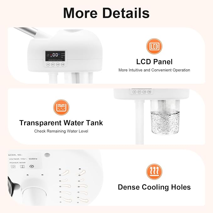 Standing Facial Steamer with LCD Timer 0-20min, Ozone Face Steamer Machine - Image 5