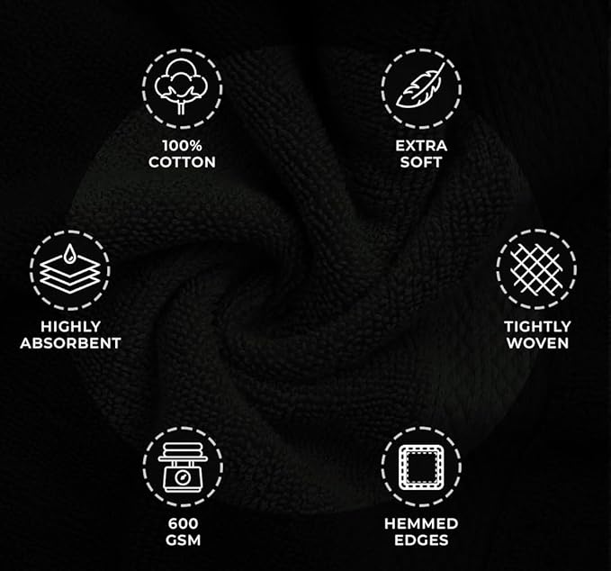 Avalon Towels Black Bath Towels Set of 4 pcs, 100% Cotton Towel Absorbent and - Image 6