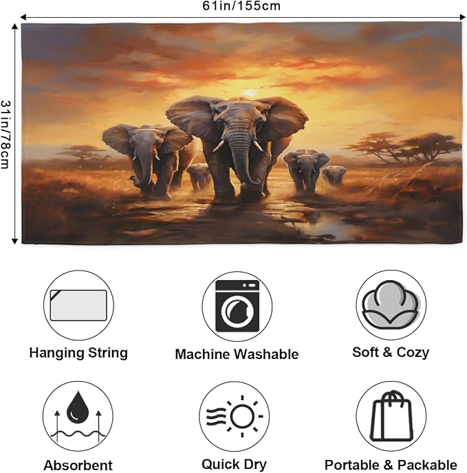 African Elephant Beach Towel Oversized Quick Dry Beach Blanket Microfiber Sand - Image 2