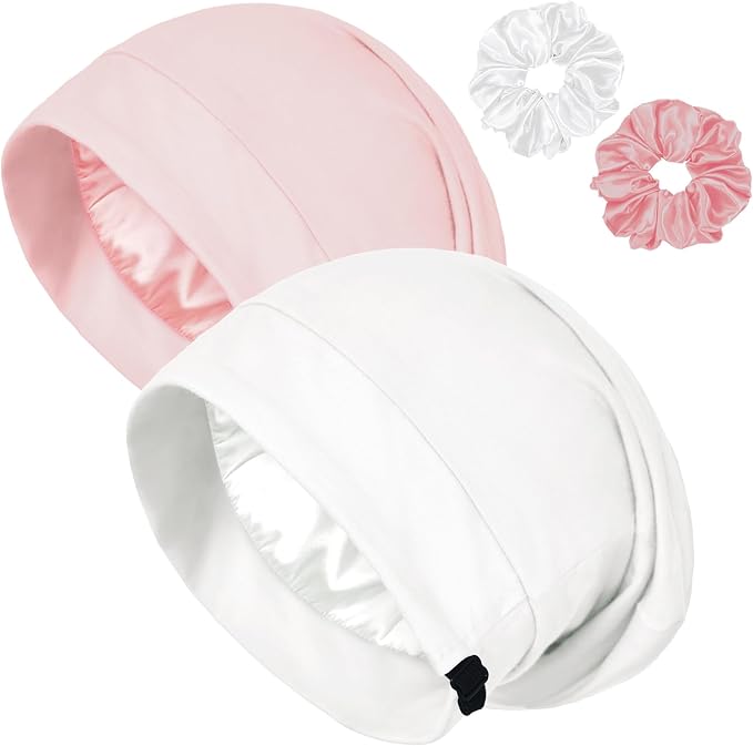 Satin Bonnet for Sleeping Night Cap, Adjustable Satin Lined Silk Bonnets Sleep by ROYBENS