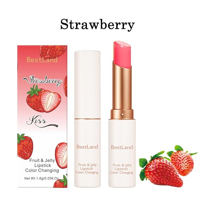 3 Pcs/Set Strawberry, Peach & Aloe Jelly Lipstick Set, Color Changing Lip And - Image 5