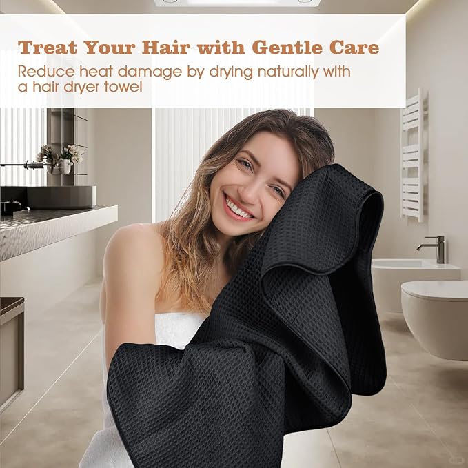 GLIMGLINT 2 Pack Black Microfiber Hair Towel Wrap - Image 3