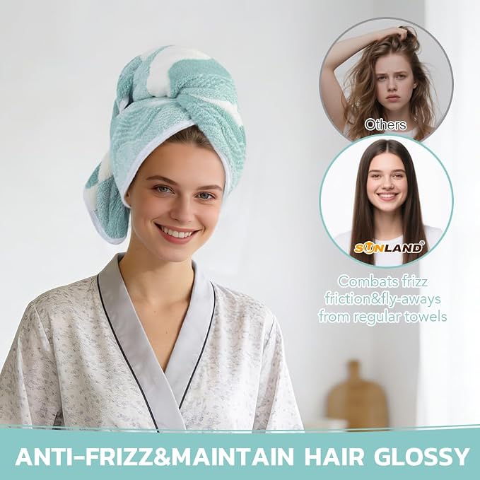 SUNLAND Microfiber Hair Towels Anti Frizz Hair Drying Towel Super Absorbent - Image 4