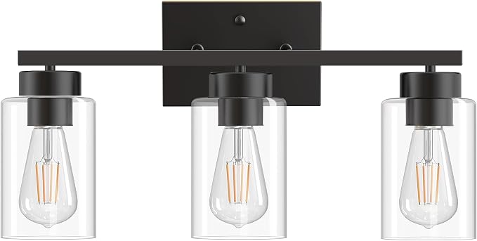 PARTPHONER 3-Light Bathroom Light Fixtures, Matte Black Vanity Light by PARTPHONER