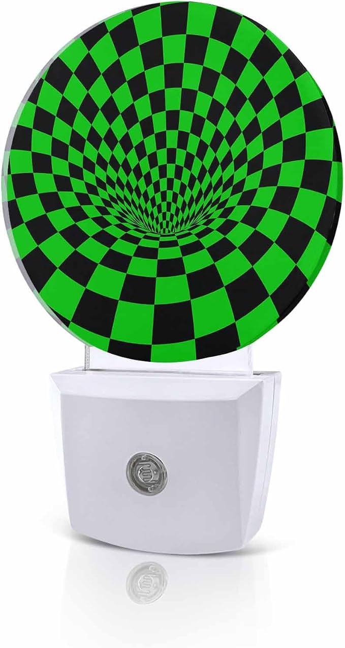 Night Lights Auto Sensor Green Black Checker Night Light 3D Abstract Mosaic by Home+L6