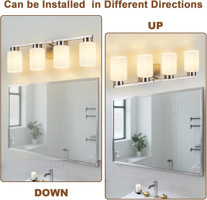 4-Light Bathroom Light Fixtures, Modern Vanity Lights, Brushed Nickel Metal - Image 4