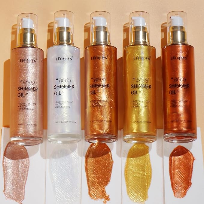 Liyalan Shimmer Body Oil Bronze Gold 5 Color Bronze 3.38 Fl Oz Face Glow Pearl - Image 6