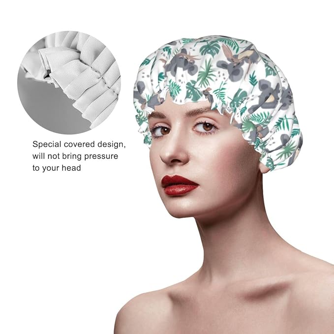 Funny Koala Shower Cap For Women Reusable Waterproof Double Layers Bath Cap - Image 3