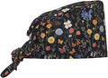 Scrub Cap for Women and Men Boho Black Leaf Pattern Adjustable Breathable by SUPLUCHOM