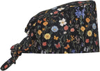 Scrub Cap for Women and Men Boho Black Leaf Pattern Adjustable Breathable by SUPLUCHOM