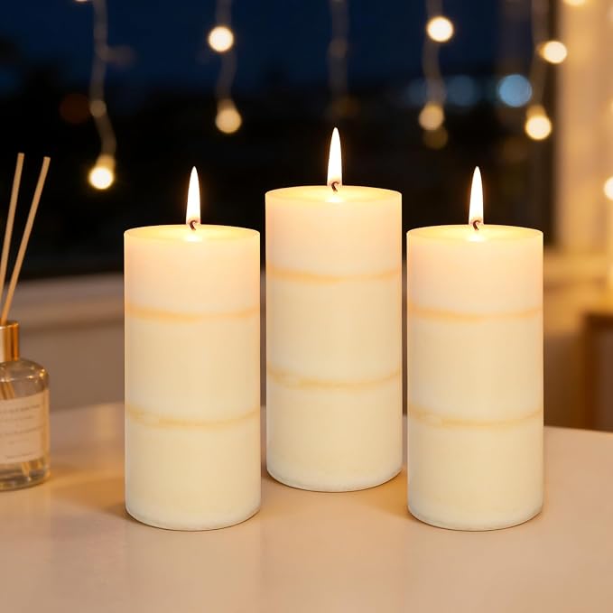 3x6 Inches Jasmine Scented Pillar Candles Ivory White Hand-Poured Long Burning - Image 7