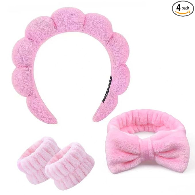 Spa Headband and Wristband Set for Women, Terry Cloth Sponge Headband for by HKOVNE