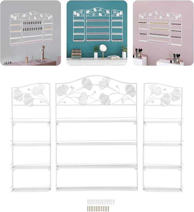 4 Tier Wall-Mounted Nail Polish Storage Racks 3PCS Metal Nail Polish Organizer - Image 7