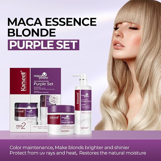 Karseell maca power Purple Hair Mask and Purple Shampoo Set, Neutralizes Brass - Image 2