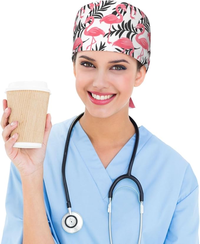 Working Cap Scrub Caps with Sweatband Adjustable Tie Back Hat Nurse Surgical - Image 5