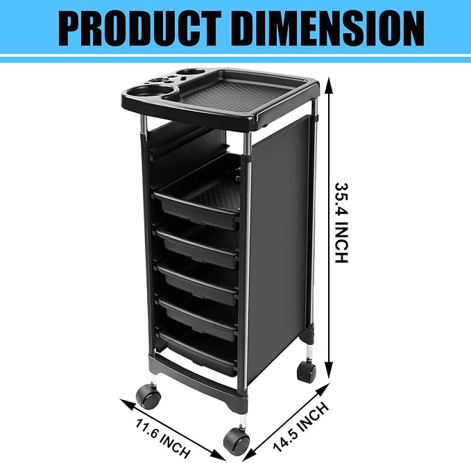Salon Trolley Cart with Wheels & 5 Drawers, Salon Rolling Stations - Image 3