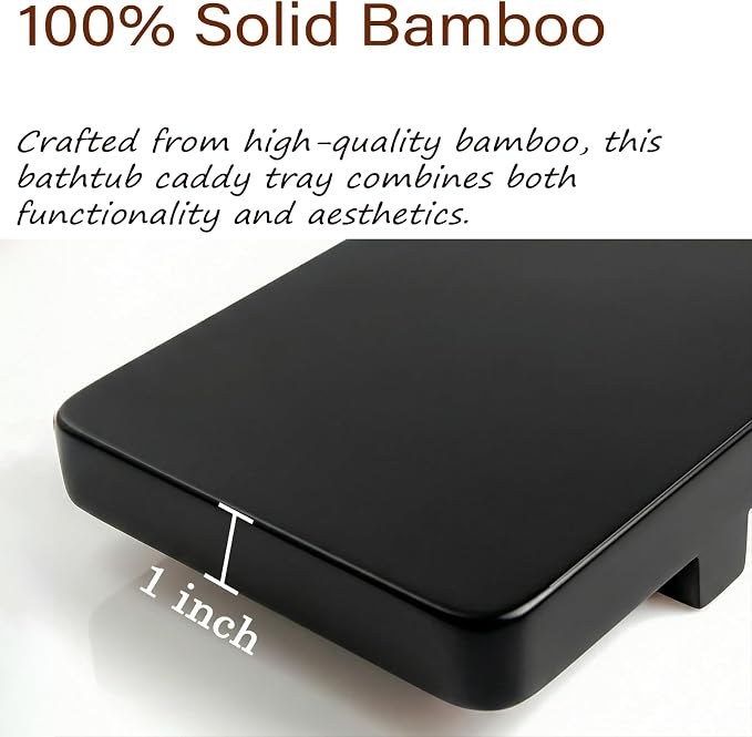 Elegant Black Bamboo Bathtub Tray Caddy - Image 4