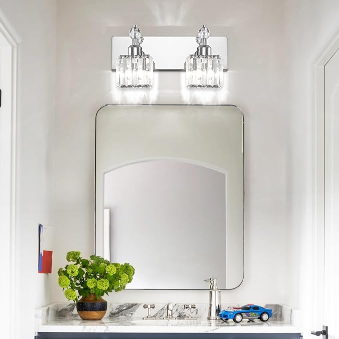 PRESDE Crystal 2 Light Bathroom Vanity Lights Chrom Bathroom Lights Fixtures - Image 2
