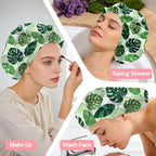 Tropical Leaves Reusable Shower Cap Green Monstera Double Layer Waterproof - Image 6