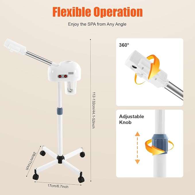 Professional Stand Facial Steamer w/Hot Mist – Adjustable Height, 360° Nozzle & - Image 3