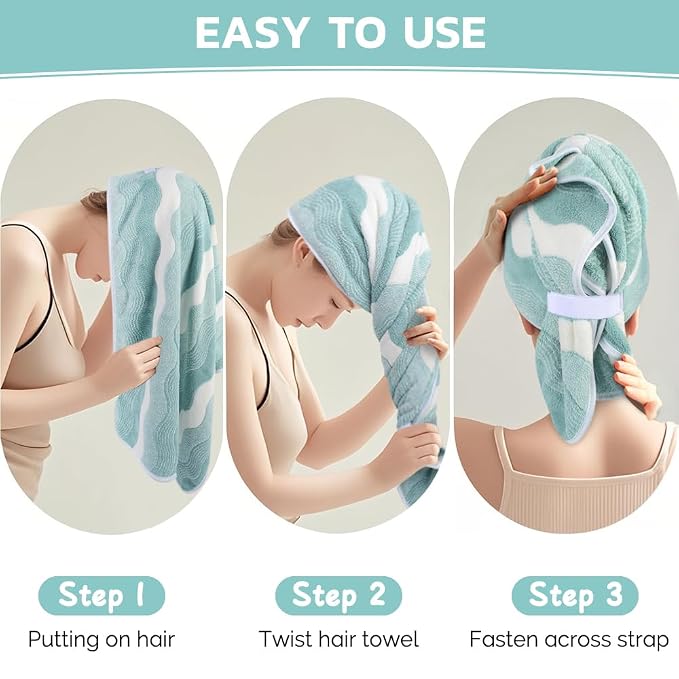SUNLAND Microfiber Hair Towels Anti Frizz Hair Drying Towel Super Absorbent - Image 8
