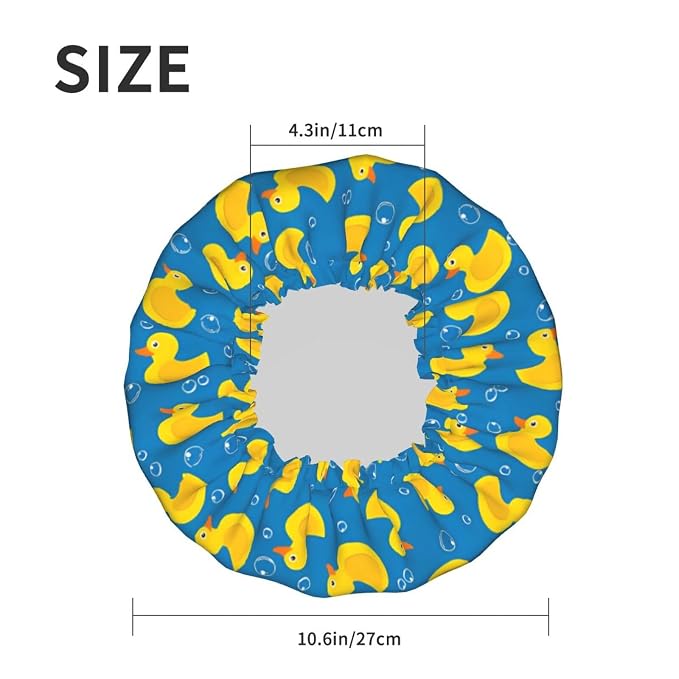 Rubber Ducks Shower Cap For Women Reusable Waterproof Double Layers Bath Cap - Image 5