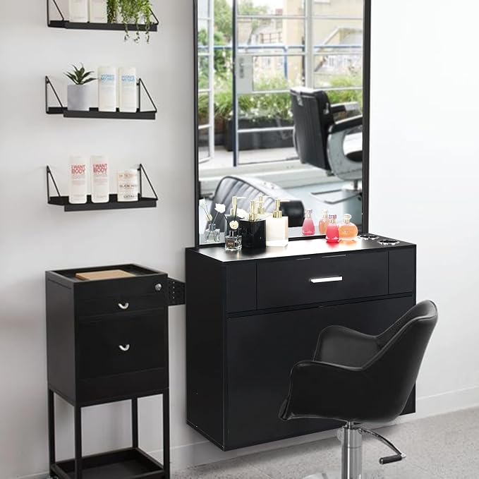 Modern Styling Station for Hair Stylist, Wooden Hair Salon Station Storage - Image 2