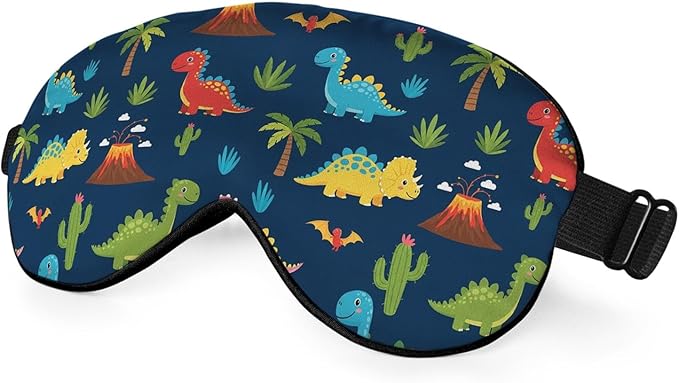Cute Dinosaurs Sleep Eye Mask Children Print Palm Tree Animal Green Blue Red by Unknown