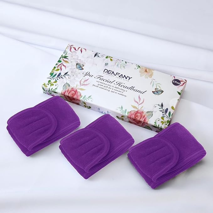 Denfany Spa Headband 3 Pack Ultra Soft Adjustable Face Wash Headband - Image 4