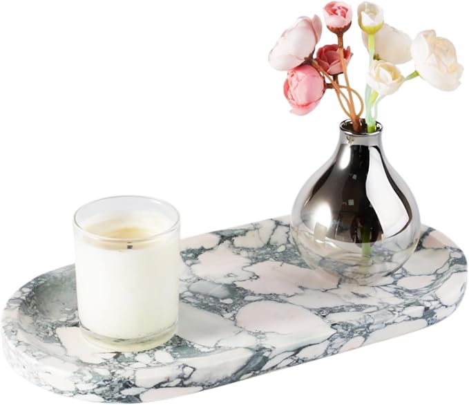Koville Natural Marble Tray for Bathroom Countertop, Marble Vanity Trays for by Koville