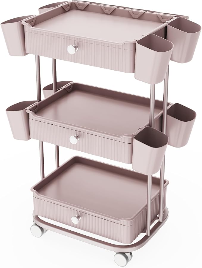 3 Tier Drawer Beauty Cart with 12 Movable Storage Organizer, Thickened ABS & by pouseayarMassageTable