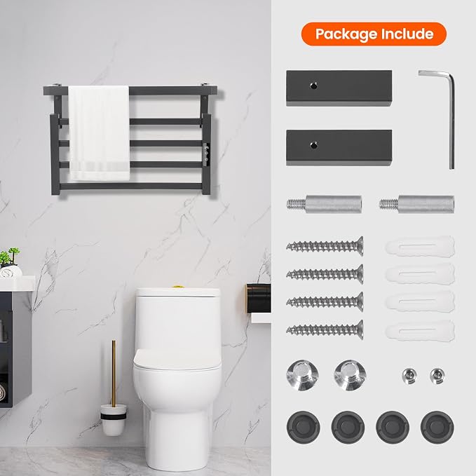 4 Bars Towel Warmer Rack with Top Shelf, Electric Wall Mounted Heated Towel - Image 6