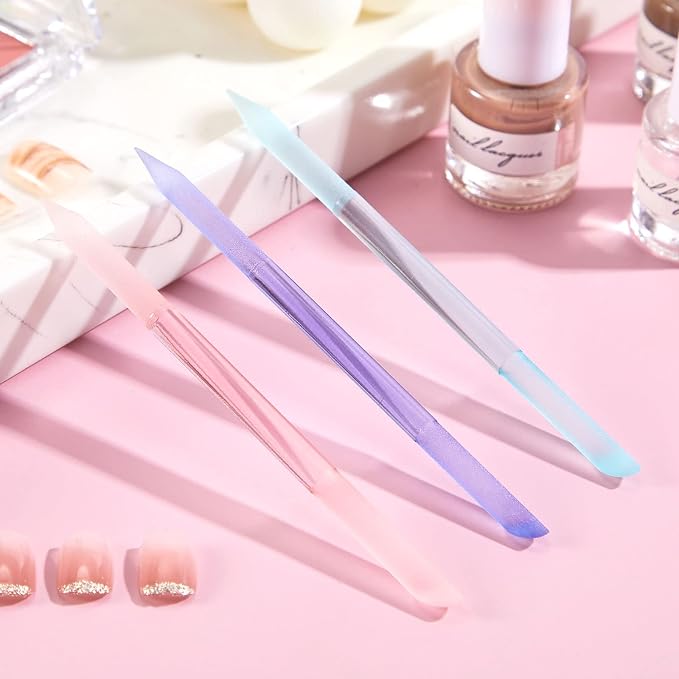 3 Pieces Glass Cuticle Pusher Cuticle Remover Glass Nail File Dual Ended - Image 7