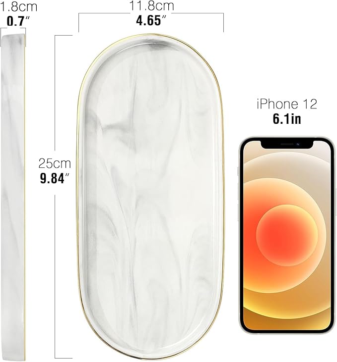 Luxspire Bathroom Vanity Tray, Marble Ceramic Dresser Jewelry Dish - Image 6