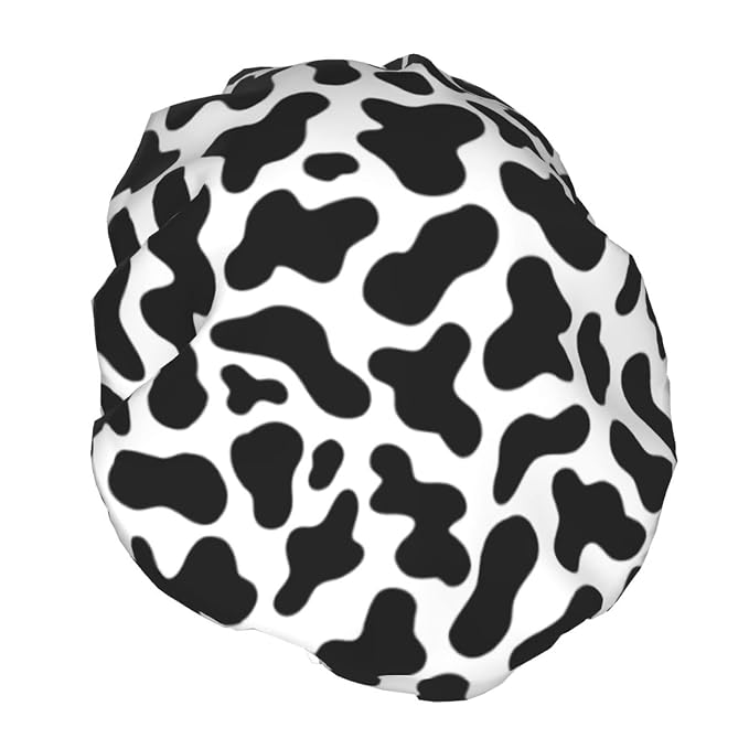 Black And White Cow Skin Abstract Animal Farm Shower Cap - Image 2