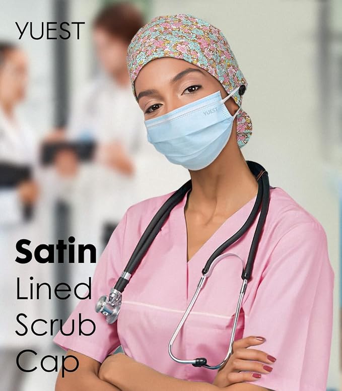Satin Lined Scrub Caps with Buttons & Sweathand, Surgical Caps - Image 5