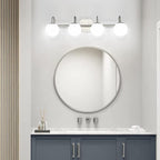 Mid Century Modern Brushed Nickel Bathroom Vanity Light Fixtures 4 Lights Milky - Image 2