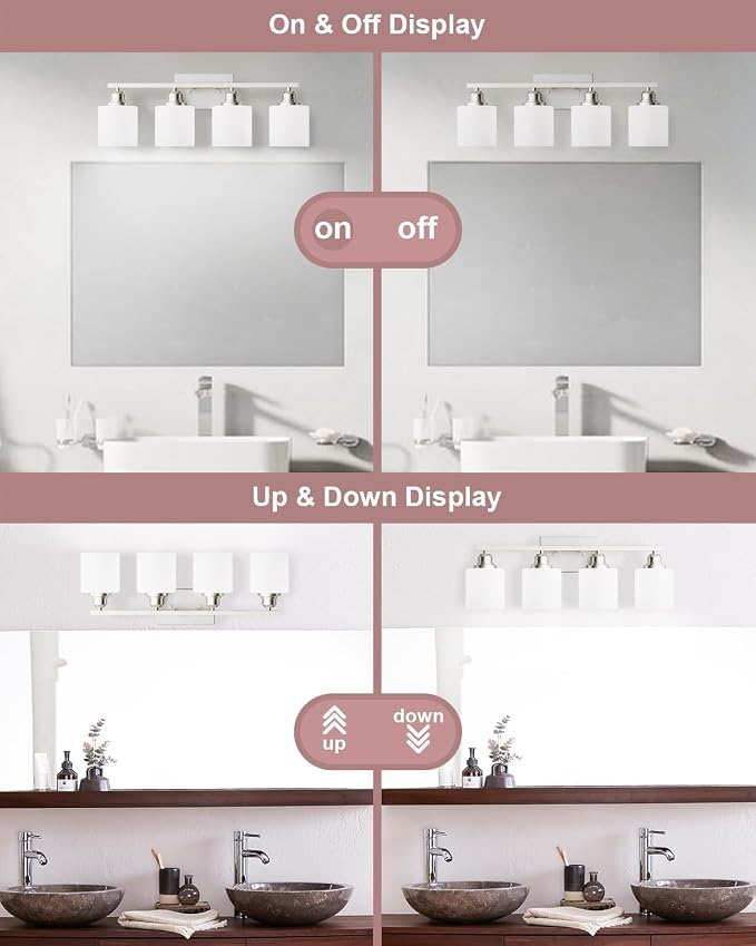 Sailstar 4-Light Bathroom Light Fixtures Over Mirror, Glass Shade & Anti-Rust - Image 5