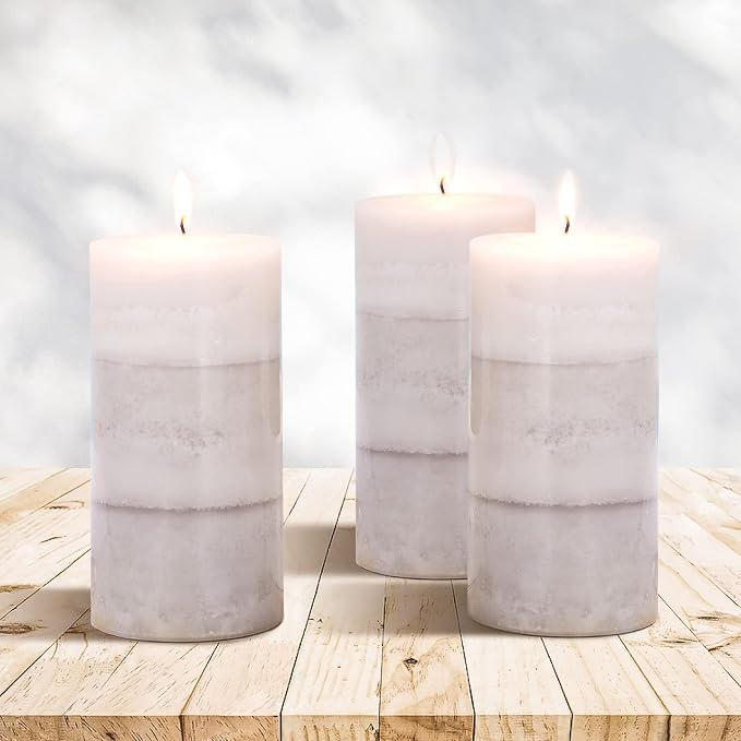 Set of 3 Scented Candles 3" x 6" Creamy Coconut Scented Hand Poured Grey White - Image 9