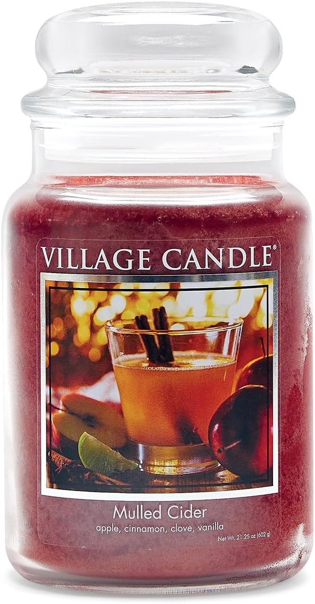 Village Candle Mulled Cider Large Glass Apothecary Jar Scented Candle, 21.25 oz. by VillageCandle