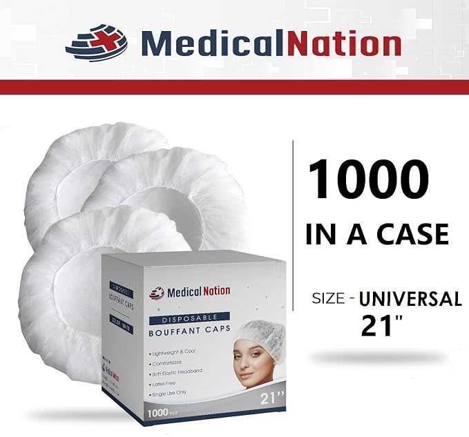 Medical Nation 21" Disposable Bouffant Caps |CASE of 1000, Non-Pleated Head - Image 8