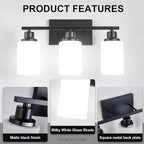 3-Light Black Bathroom Light Fixture Over Mirror, Modern Farmhouse Vanity Light - Image 7
