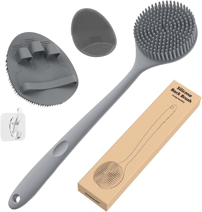 Manmihealth Silicone Back Scrubber & Bath Glove & Face Brush Set, by ManmiHealth