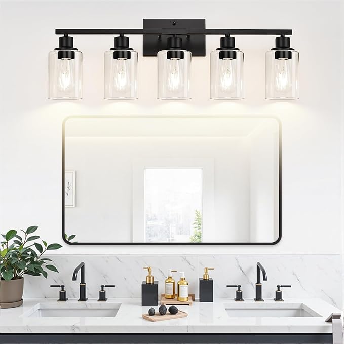 Indoi 5-Light Bathroom Light Fixtures, Matte Black Modern Vanity Lights - Image 6