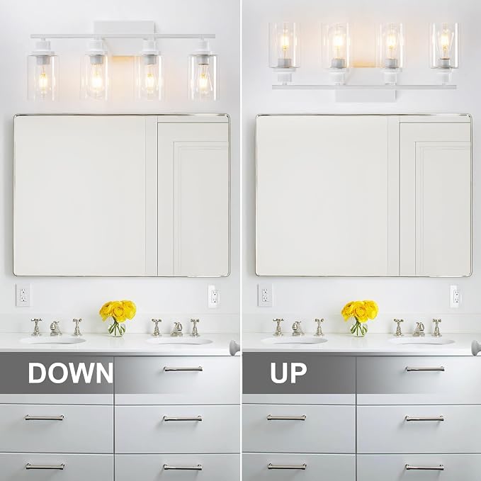 4 Light White Bathroom Light Fixtures Vanity Light Over Mirror Modern Wall - Image 6