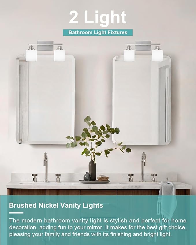 Sailstar Bathroom Light Fixtures 2-Light, Brushed Nickel Vanity Lights Fixtures - Image 2