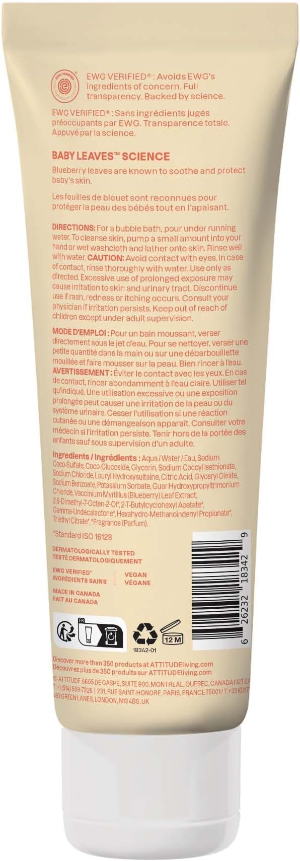 ATTITUDE Bubble Body Wash for Baby, EWG Verified, Dermatologically Tested - Image 6